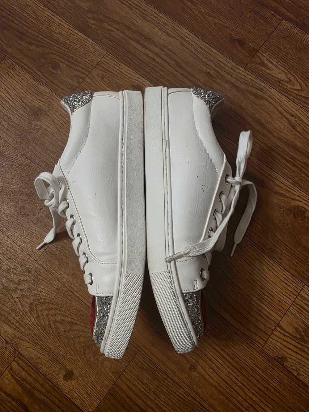 Betsey Johnson White Sneakers with Red Velvet Heart and Silver Glitter - Picture 3 of 5